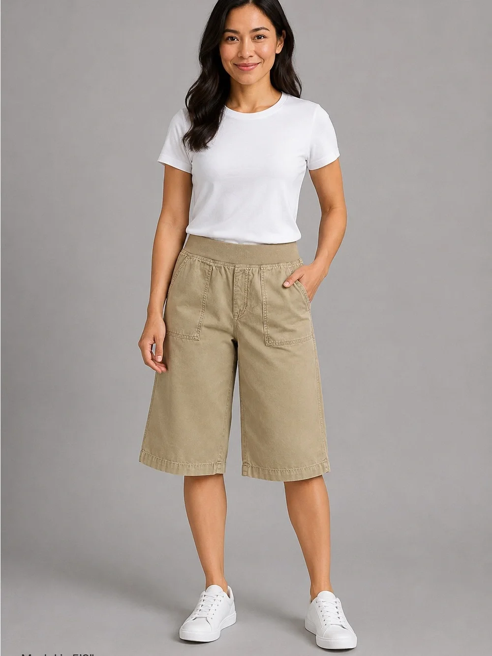 St. John’s Bay Women’s Petite Large PL Beige Tencel Utility Bermuda Shorts
